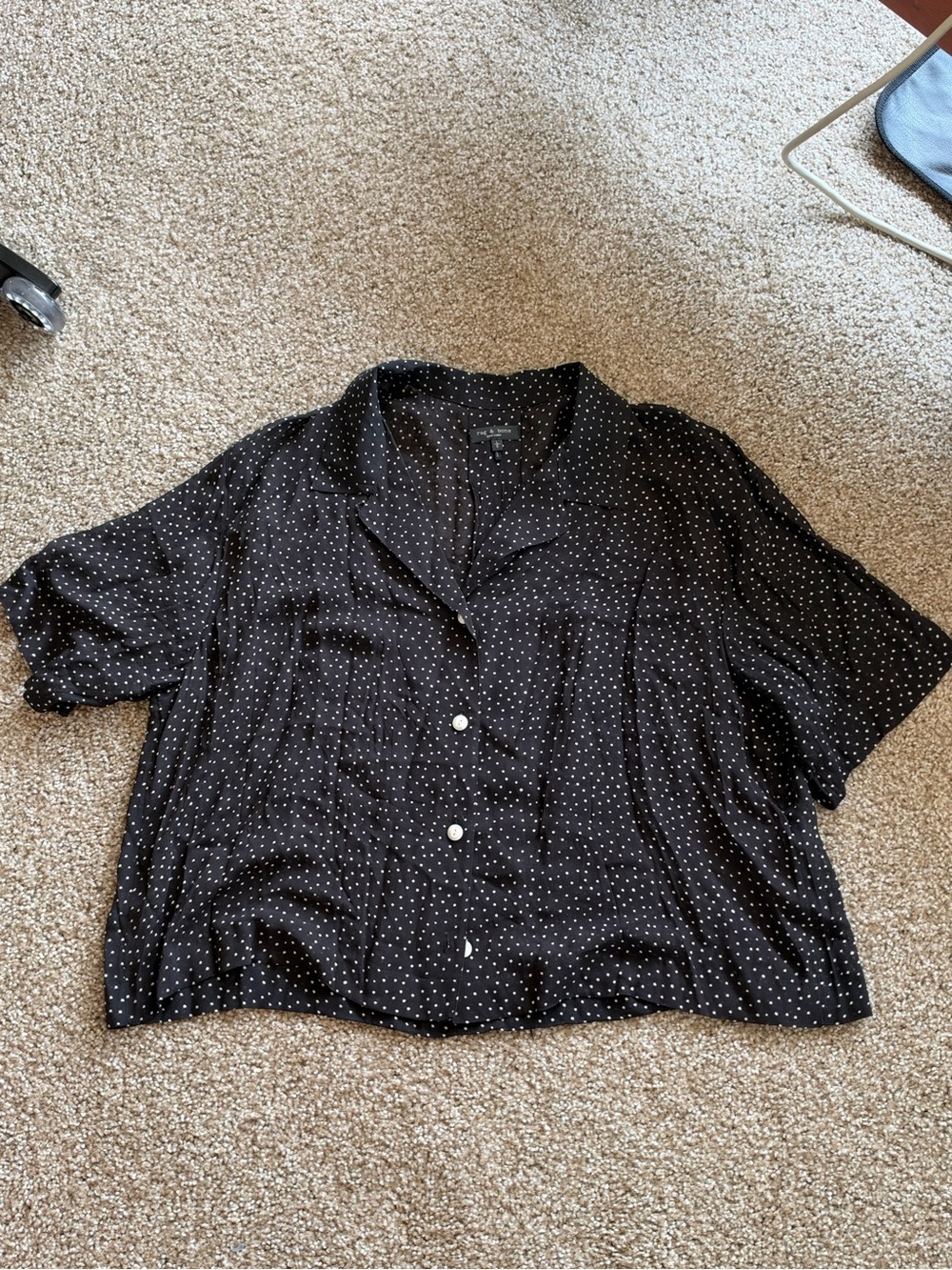 rag & bone Black Polka Dot Short-Sleeve Button-Down Top